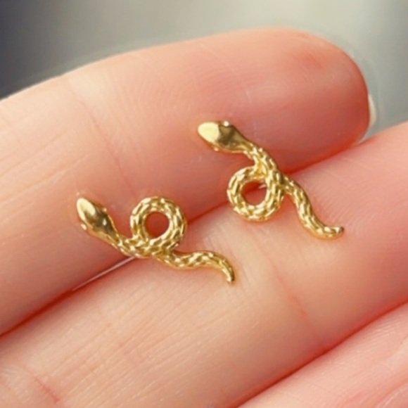 14k Gold Vermeil Snake Stud Earrings - Picture 3 of 16